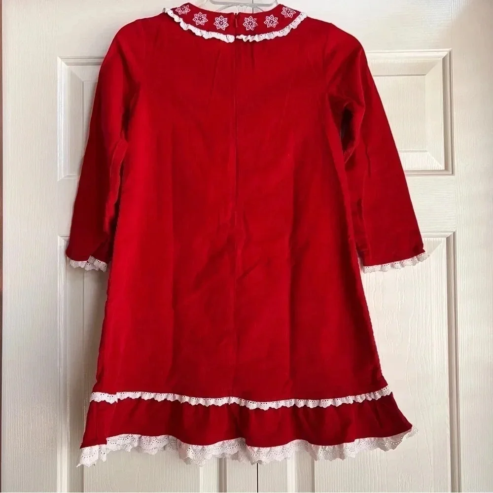 Hanna Andersson Corduroy Snowflake holiday Christmas Lace Long Sleeve dress sz 8